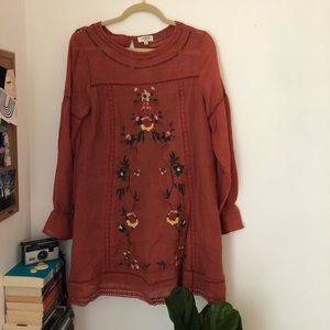 Umgee Long Sleeved Embroidered Dress